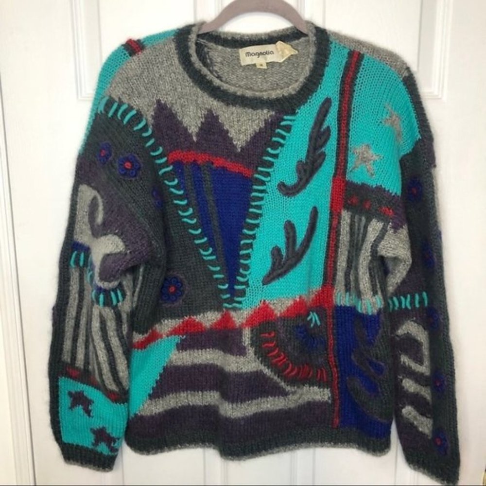Vintage Wool Blend Printed Crewneck Sweater medium